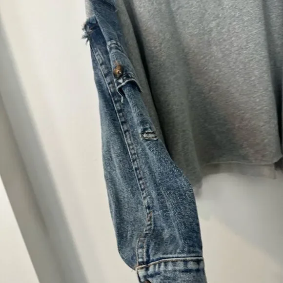 Gray Sweatshirt with Denim Sleeves - Picture 2 of 6